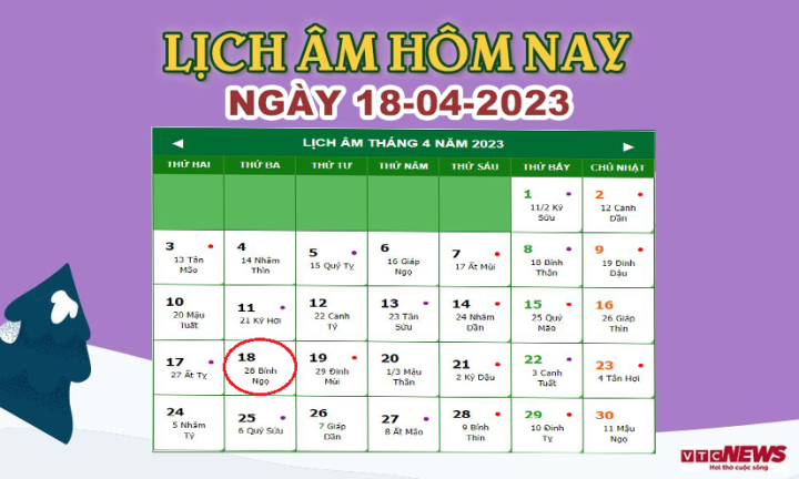 Lịch âm 18/4 – Âm lịch hôm nay 18/4 chính xác nhất - lịch vạn niên 18/4/2023